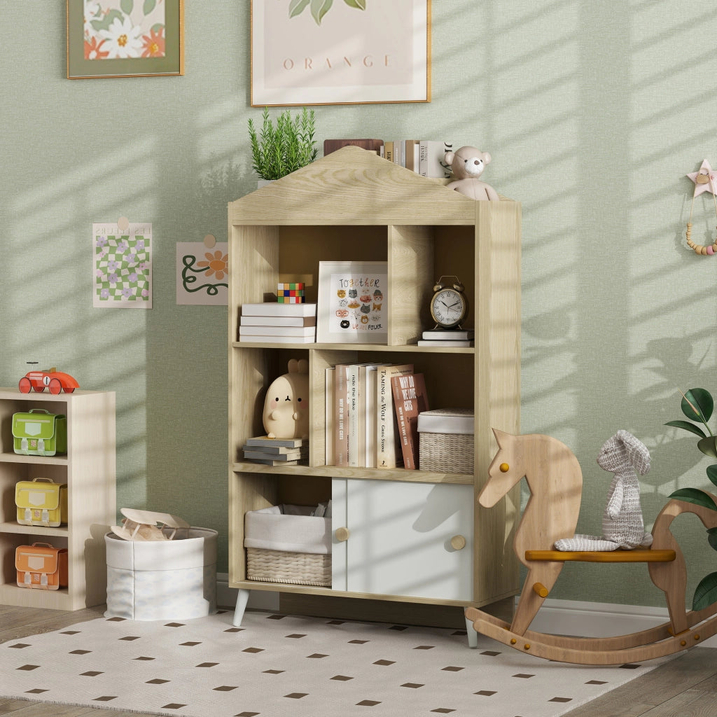 Libreria Bambini con Armadio ¨C Zephmum ¨C Bianco e Naturale 80x30x140.5 cm
