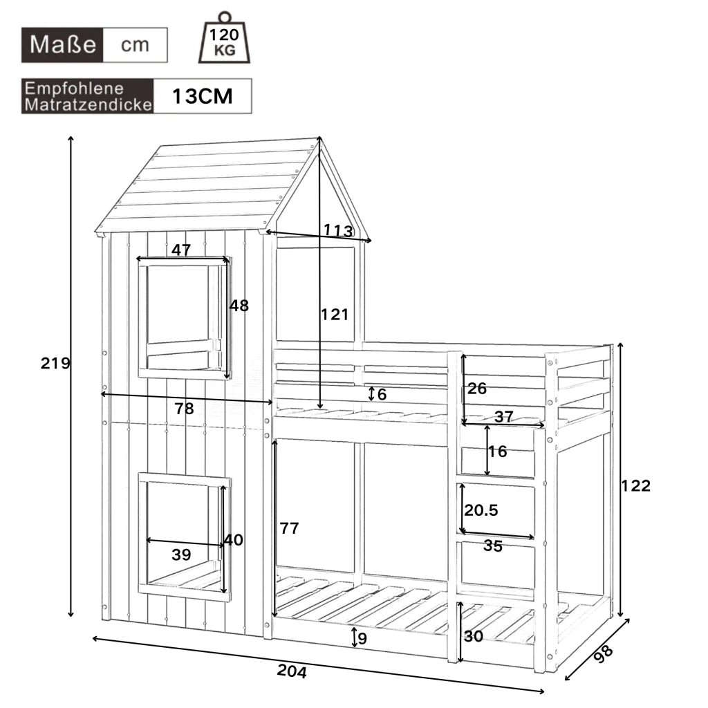 Letto a soppalco per bambini - Zephmum - 90x200 cm - Bianco - Solido, con scala e baldacchino