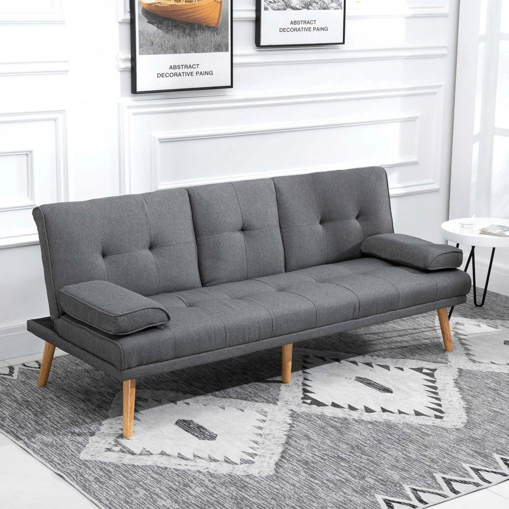 EasyComfort Divano Letto 3 Posti Reclinabile con 2 Braccioli Staccabili, in Tessuto Effetto Lino e Legno di Pioppo, 181x77x78 cm