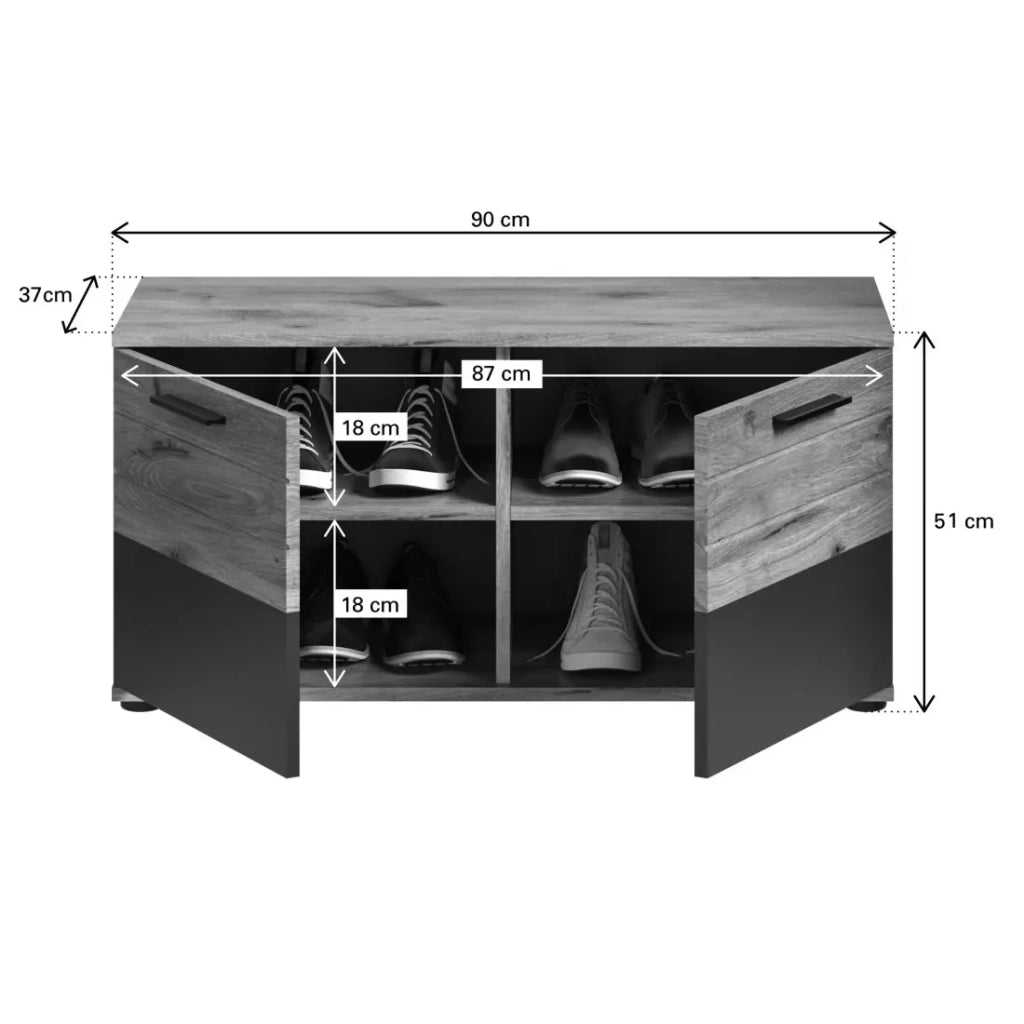 Mobile per scarpe a 2 ante – Grigio antracite e rovere chiaro – SELMA
