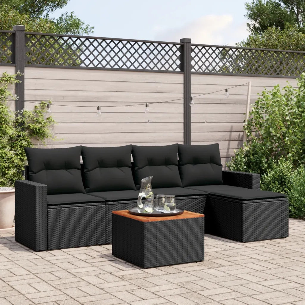 Set Divano da Giardino 6 pz con Cuscini Nero in Polyrattan 3224095