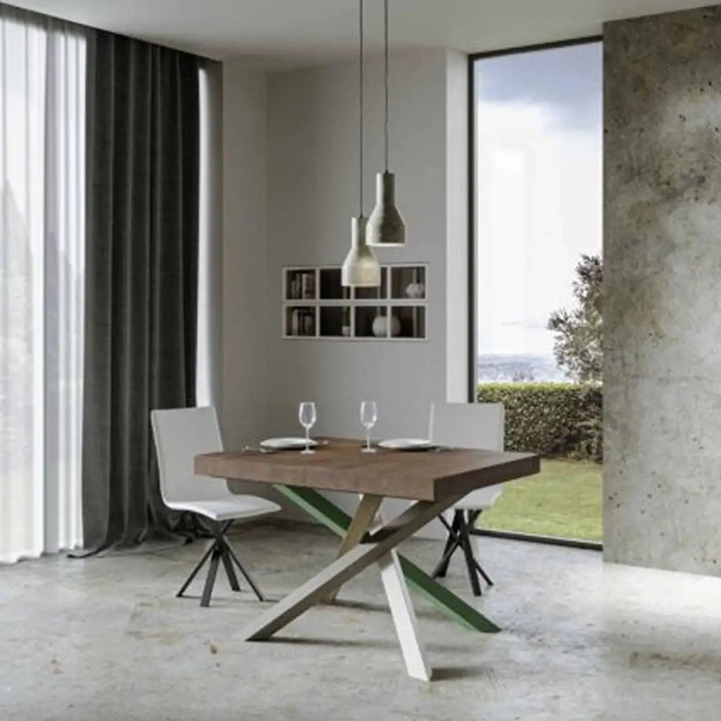 Tavolo allungabile 140/400x90 cm Volantis Premium colore noce gambe multicolore 4/A