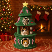 Kratzbaum alto 135 cm design albero di Natale, tiragraffi a più livelli con cuccia per gatti, piattaforme e palline da gioco, albero arrampicata stabile per gatti, verde