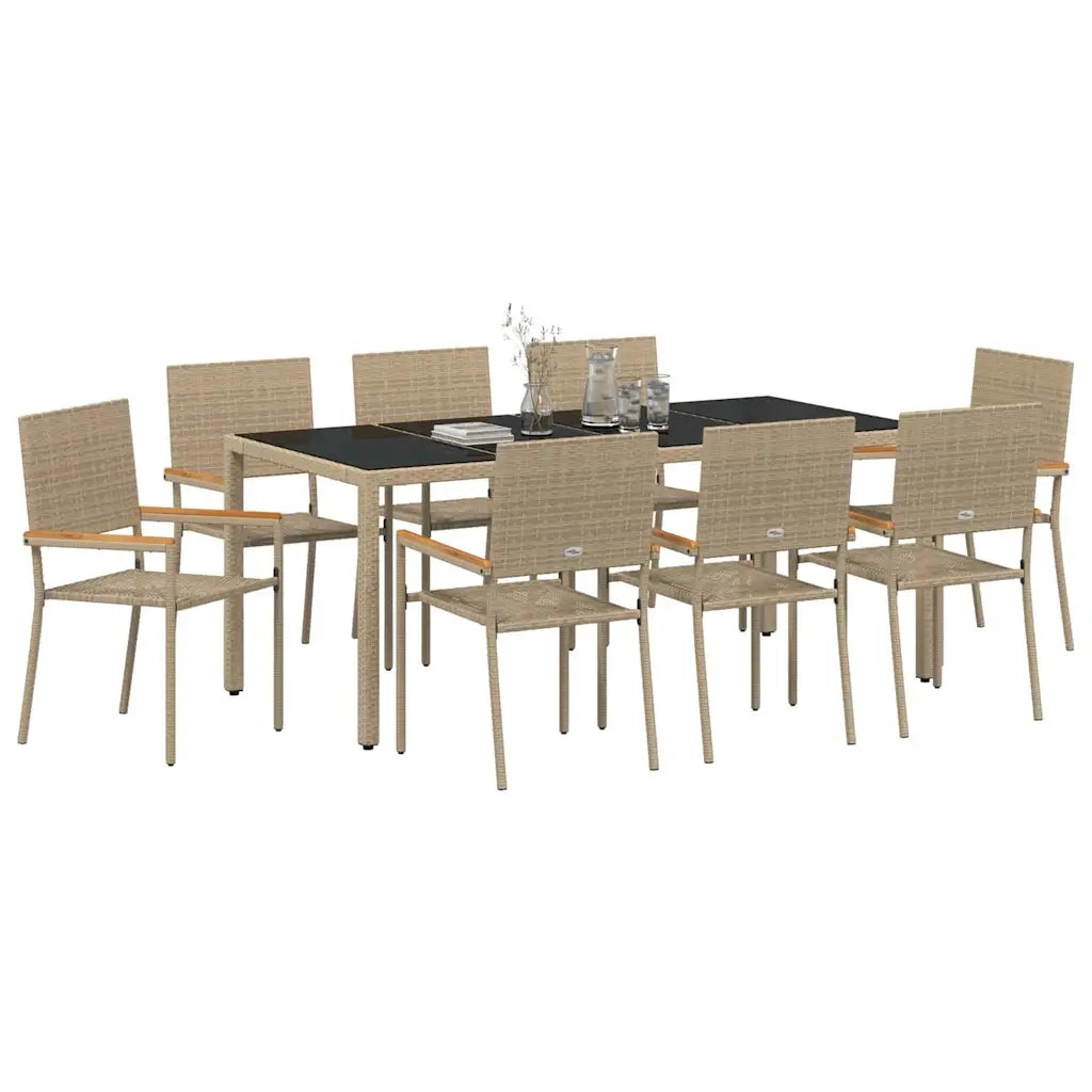 Set da Pranzo per Giardino 9 pcs Beige polyrattan 3365401