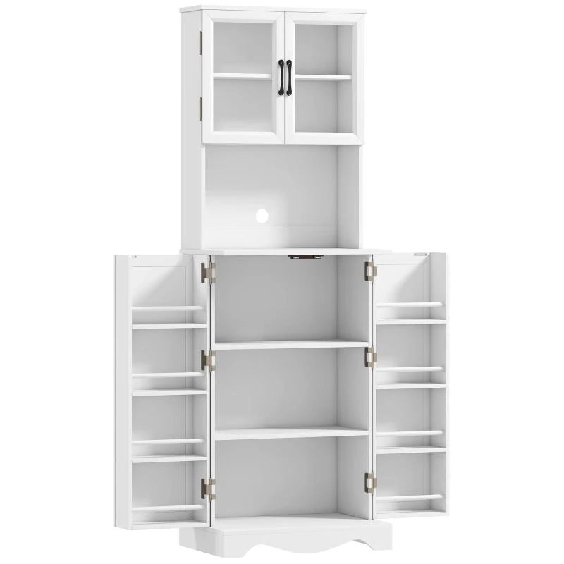 MOBILE DISPENSA CUCINA CON 2 ARMADIETTI E 8 RIPIANI, IN LEGNO E ACRILICO, 60X39.5X179.6 CM, BIANCO