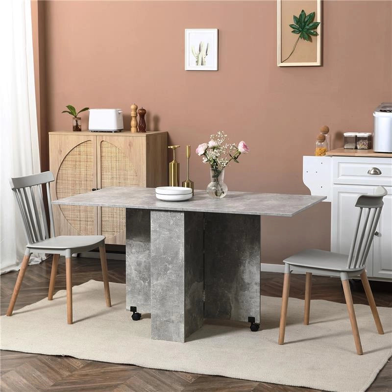 TAVOLO PIEGHEVOLE IN LEGNO PER 4-6 PERSONE CON RUOTE, 75X140X74CM, GRIGIO