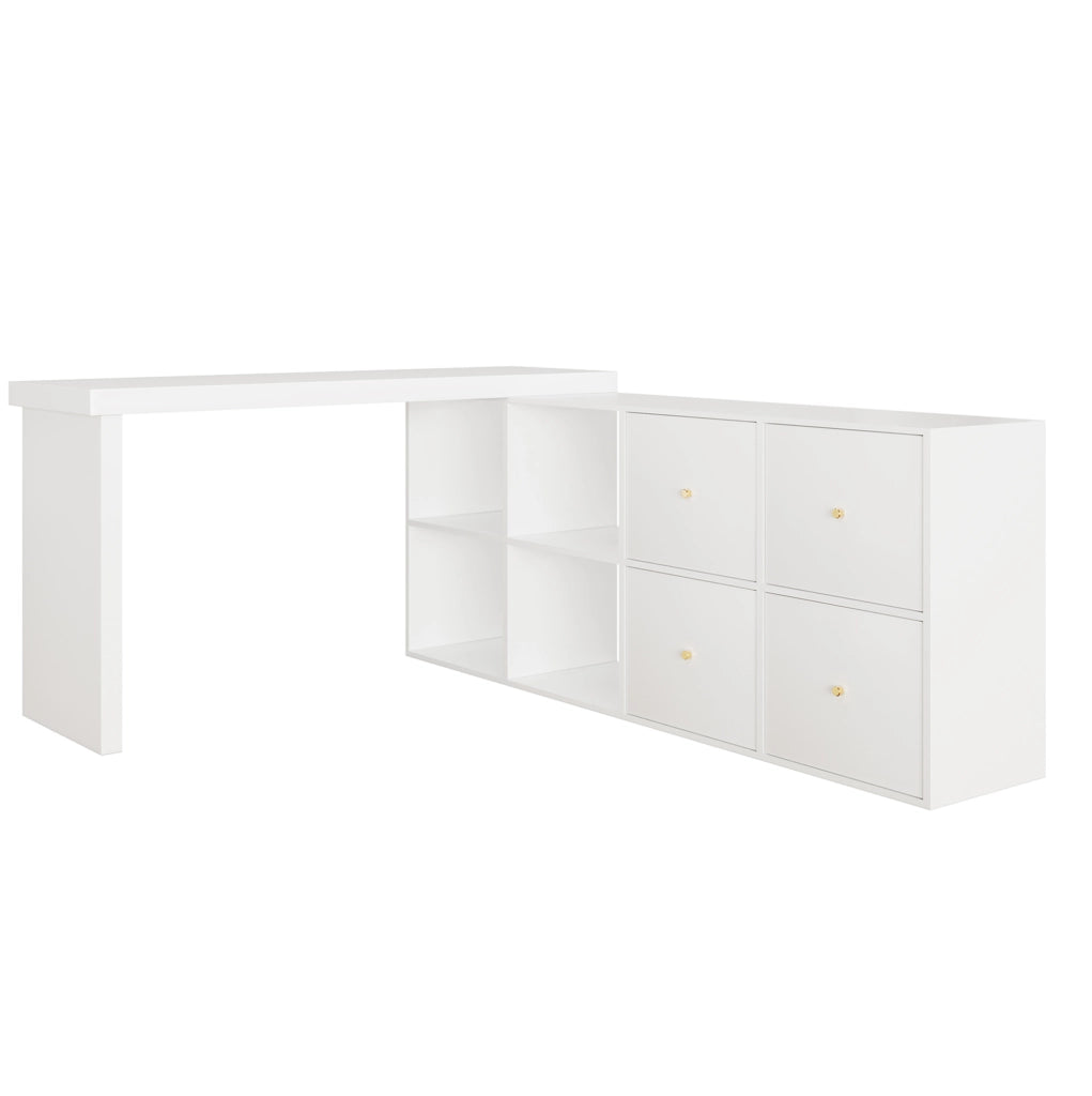 Scrivania girevole in MDF bianco con 8 vani
