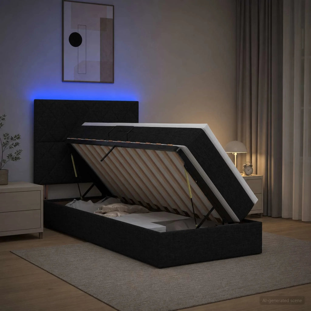 Letto con contenitore LED e materasso Nero 90 x 200 cm Tessuto 3459983