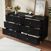 Credenza nera con 6 cassetti e gambe in metallo 120 cm