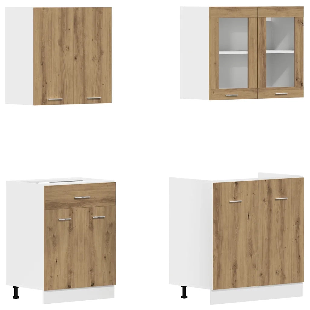 Set di Mobili da Cucina 4 pz Rovere Artigianale Truciolato