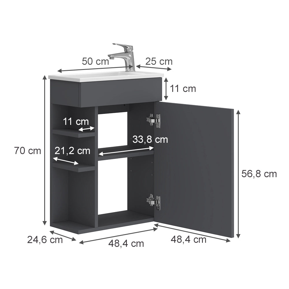 Vicco Set mobili bagno Antracite 2 parti, con lavabo
