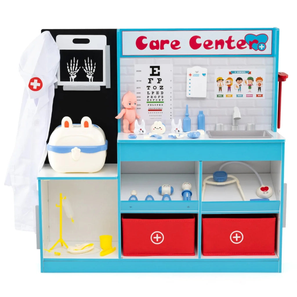 Centro medico giocattolo interattivo 85 x 25 x 80 cm con area di visita didattica design MDF blu 20_0015976
