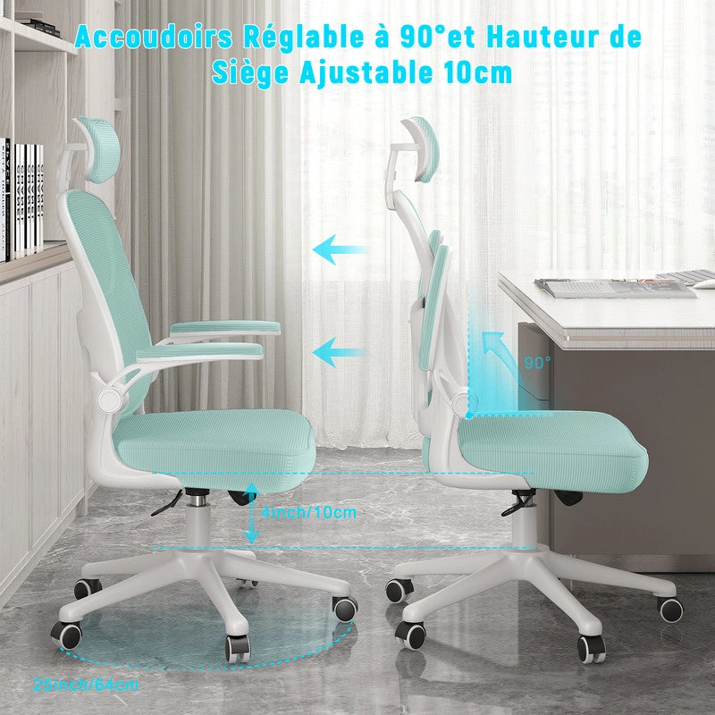 Sedia da ufficio - HAMLODY Poltrona ergonomica con braccioli 2D, altezza poggiatesta supporto lombare schienale regolabile verde