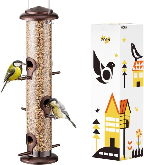 Casa alimentatrice per uccelli - 38 cm casa alimentatrice in metallo con 6 punti di immissione - Casa alimentatrice appesa - Stazione alimentatrice per uccelli selvatici - Zona alimentazione - Casa alimentatrice per uccelli selvatici - Modello: Koffie