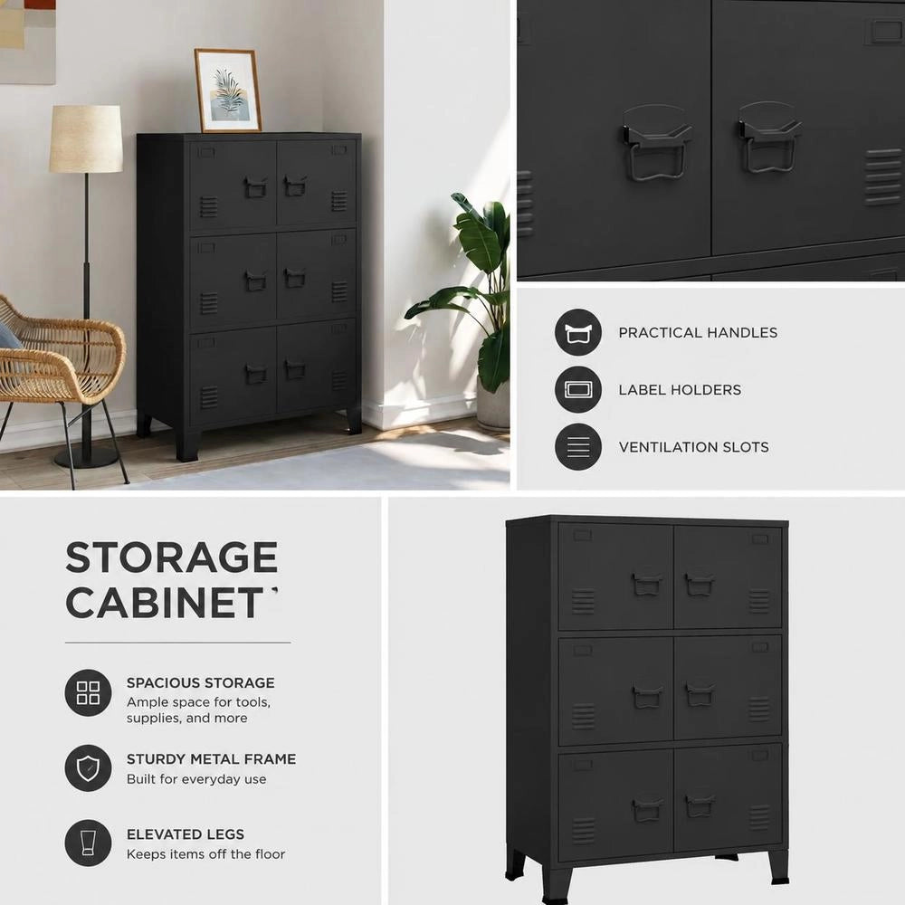 Industrial Storage Cabinet, Black, 75x40x115 Cm, Metal