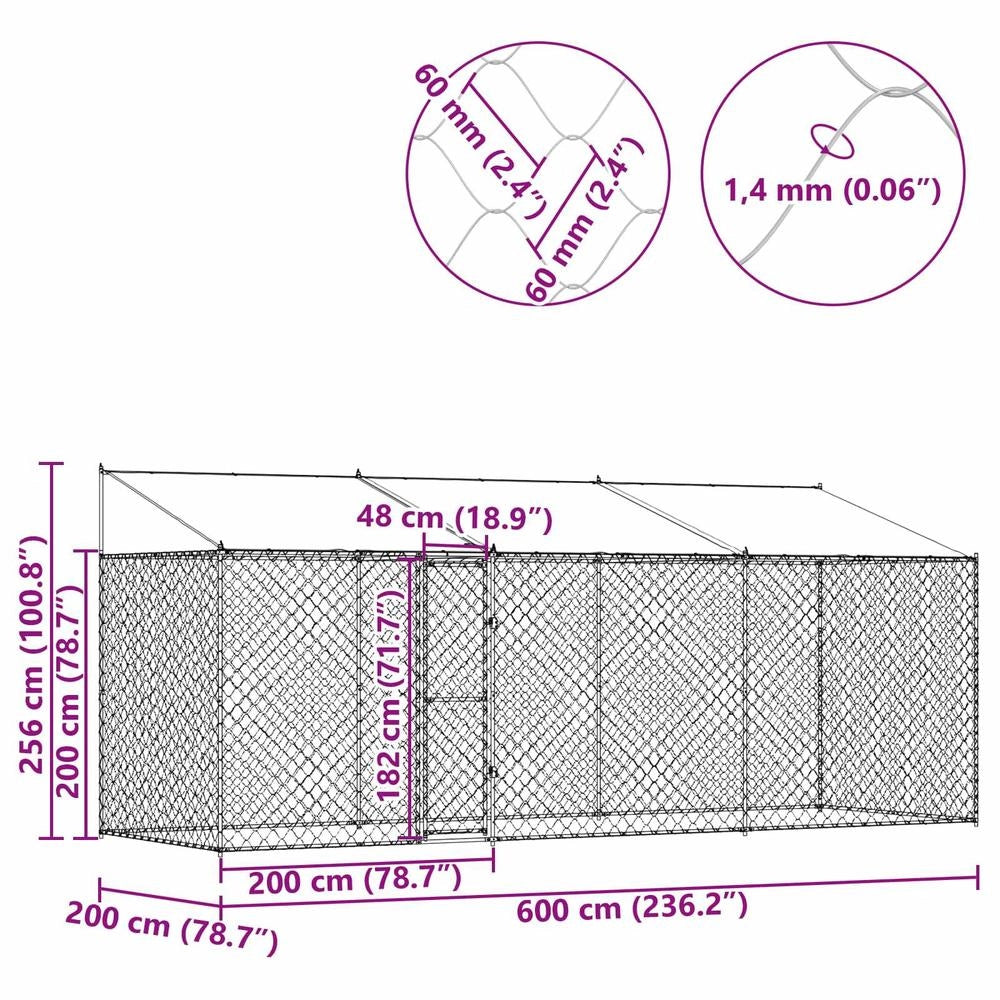 Dog Cage Silver 600 X 200 X 256 Cm Galvanized Steel