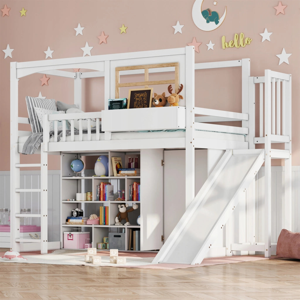 Letto a castello 90x200 con scivolo - Xylo - Bianco per bambini senza materasso