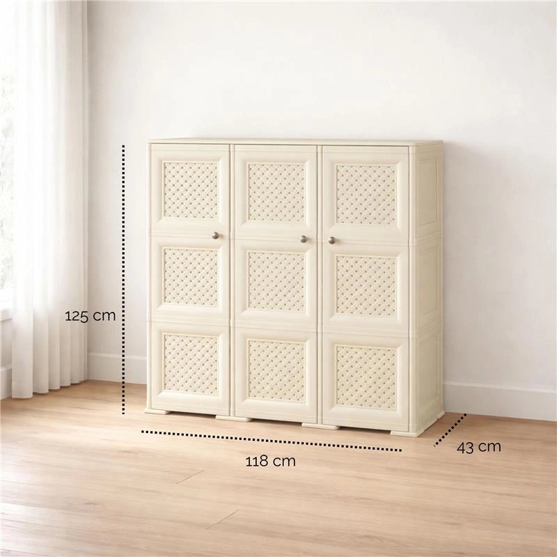ARMADIO 3 ANTE ANGORA 118X43X125 CM CON PUNTALI E ANTE TRAFORATE – MOBILE ALTO DECORATIVO PER ZONA GIORNO E INGRESSO