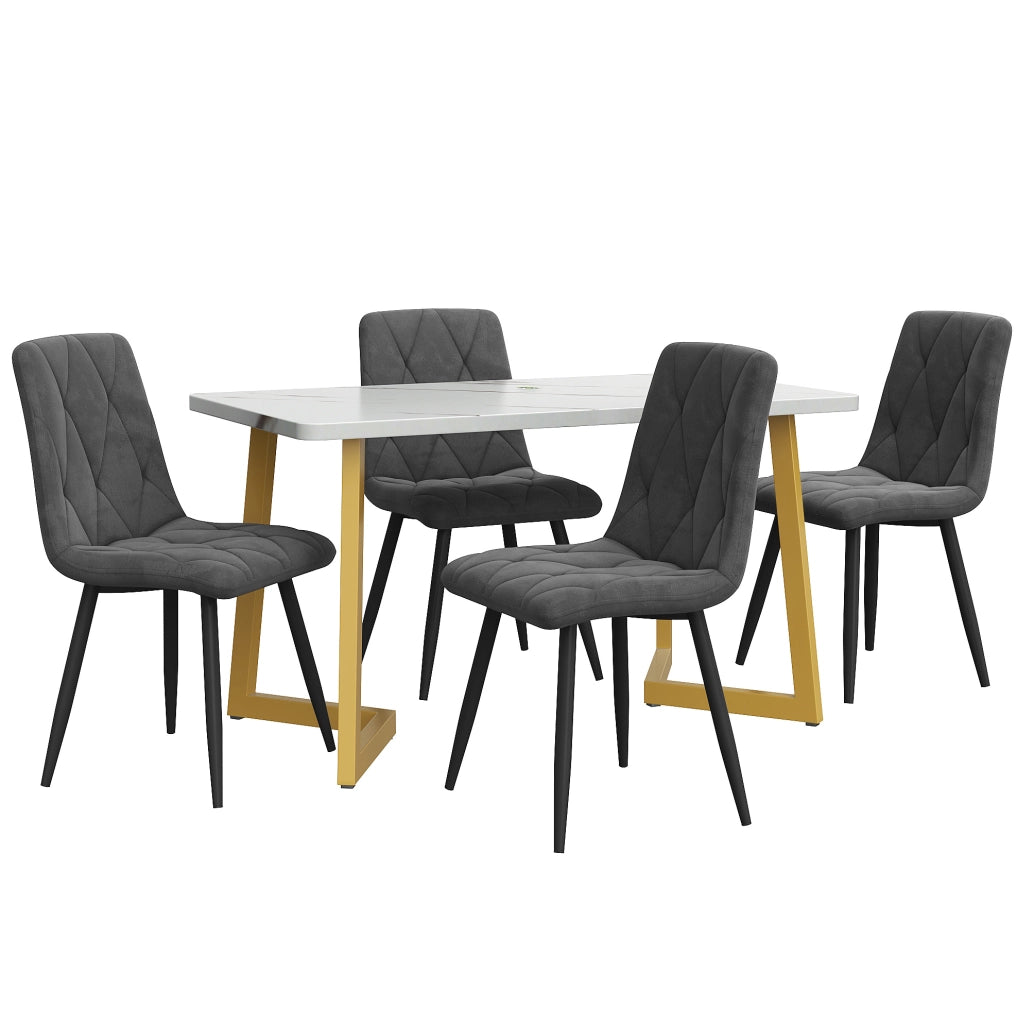 Set tavolo da pranzo 117x68 cm; 4 sedie; moderno; MDF; grigio