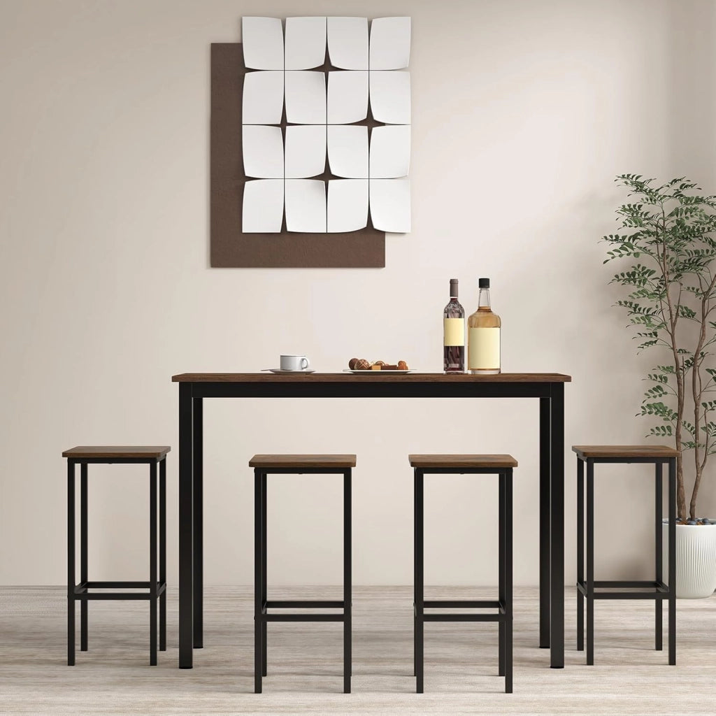 Set di 4 Sgabelli da Bar, Sgabello da Bar con Gambe in Metallo e Poggiapiedi, Sgabello senza Schienale per Cucina, Sala da Pranzo e Bar, 30 x 30 x 65 cm