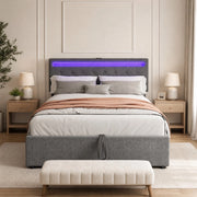 Letto imbottito 140 x 200 cm con LED e contenitore