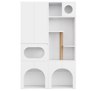 Mobile contenitore per gatti con 2 vani lettiera e tiragraffi - in MDF - 140 x 45 x 195 cm - bianco