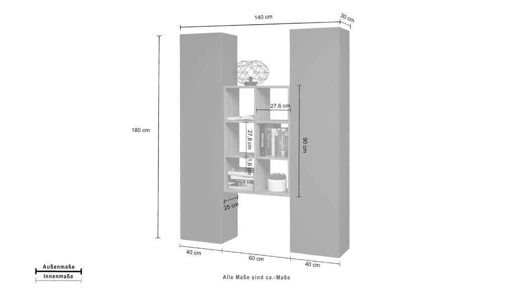 Parete attrezzata moderna antracite libreria in legno 2 armadi soggiorno Gemy RT