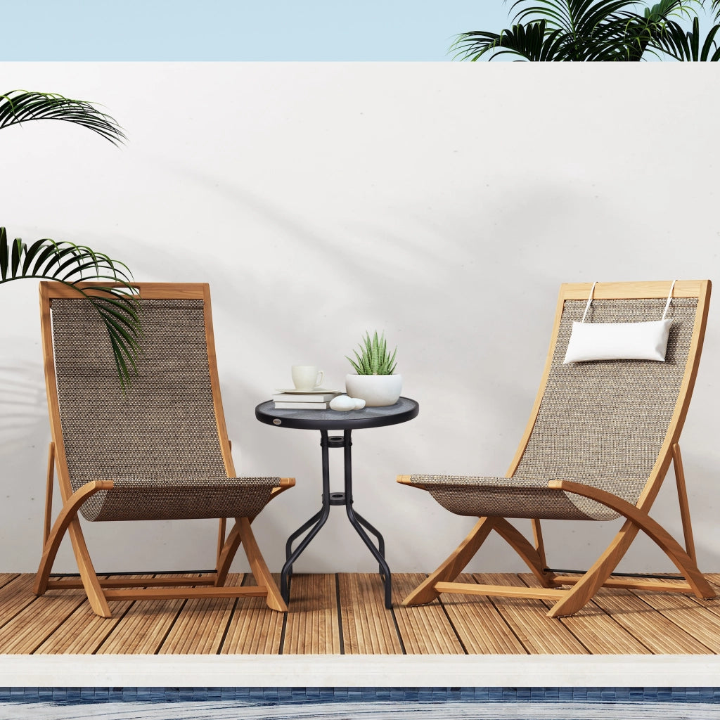 TAVOLO Rotondo per giardino e balcone Ø60xH70 cm Metallo Nero con vetro di sicurezza