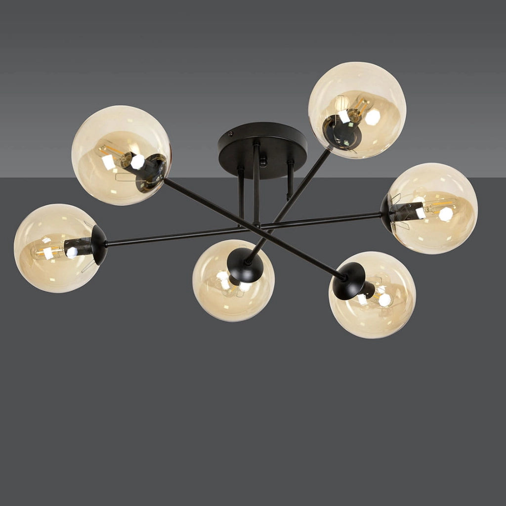 Plafoniera Emibig Brendi 6xE14 nera/miele metallo 75 cm