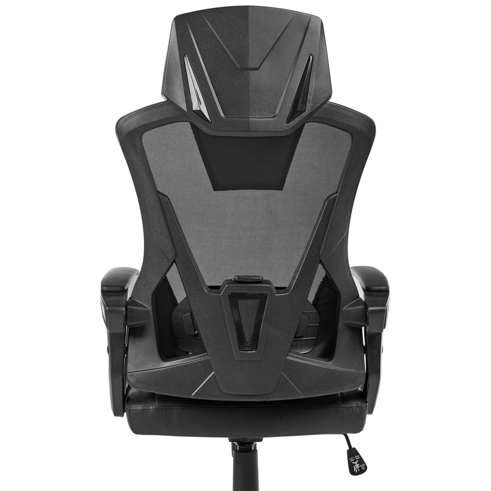 Sedia da ufficio in ecopelle nero regolazione in altezza con pistone a gas, funzione di inclinazione, rotazione a 360°, schienale e braccioli regolabili