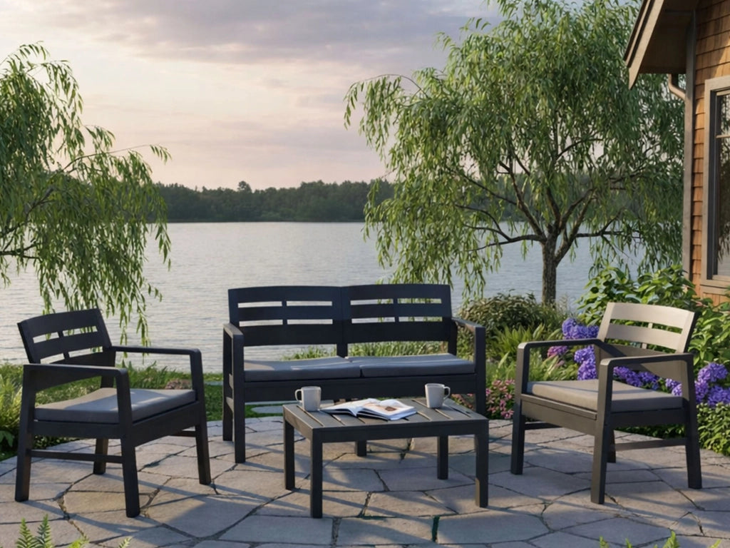 Salottino Outdoor Arti, set Salotto da Esterno 4 Posti Made in Italy, Nero Antracite