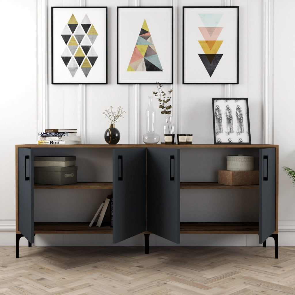 Credenza in legno "Kiev" - 180 x 35 x 78 cm - Grigio antracite