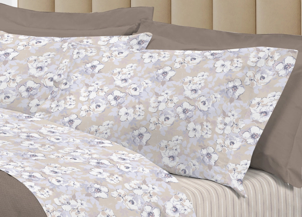 Completo Lenzuola Letto 100% Cotone Italy 3027 Disegno Indie - Singolo - Beige
