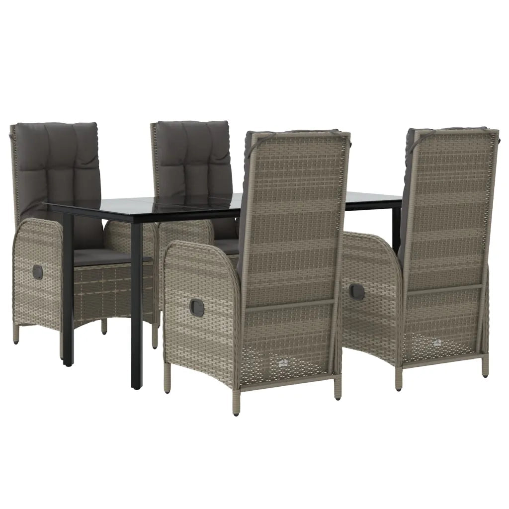 Set da Pranzo Giardino 5pz Nero e Grigio con Cuscini Polyrattancod mxl 100445