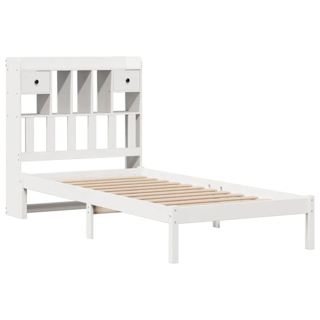 Letto Libreria senza Materasso-Struttura Letto con contenitore Bianca 90x200 cm Legno di Pino 975792