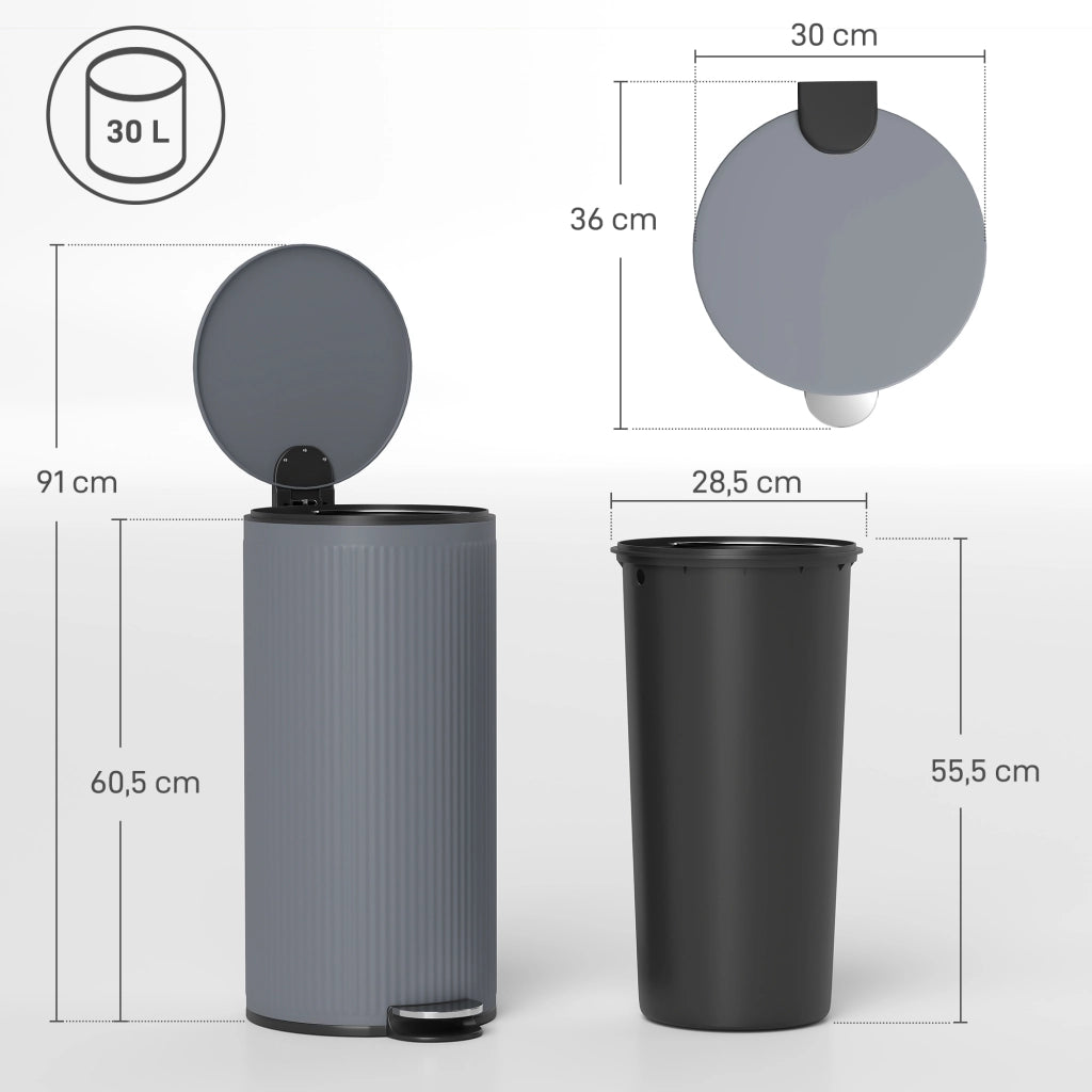 Cestino per Rifiuti 30 Litri con Pedale ¨C zephmum ¨C Grigio