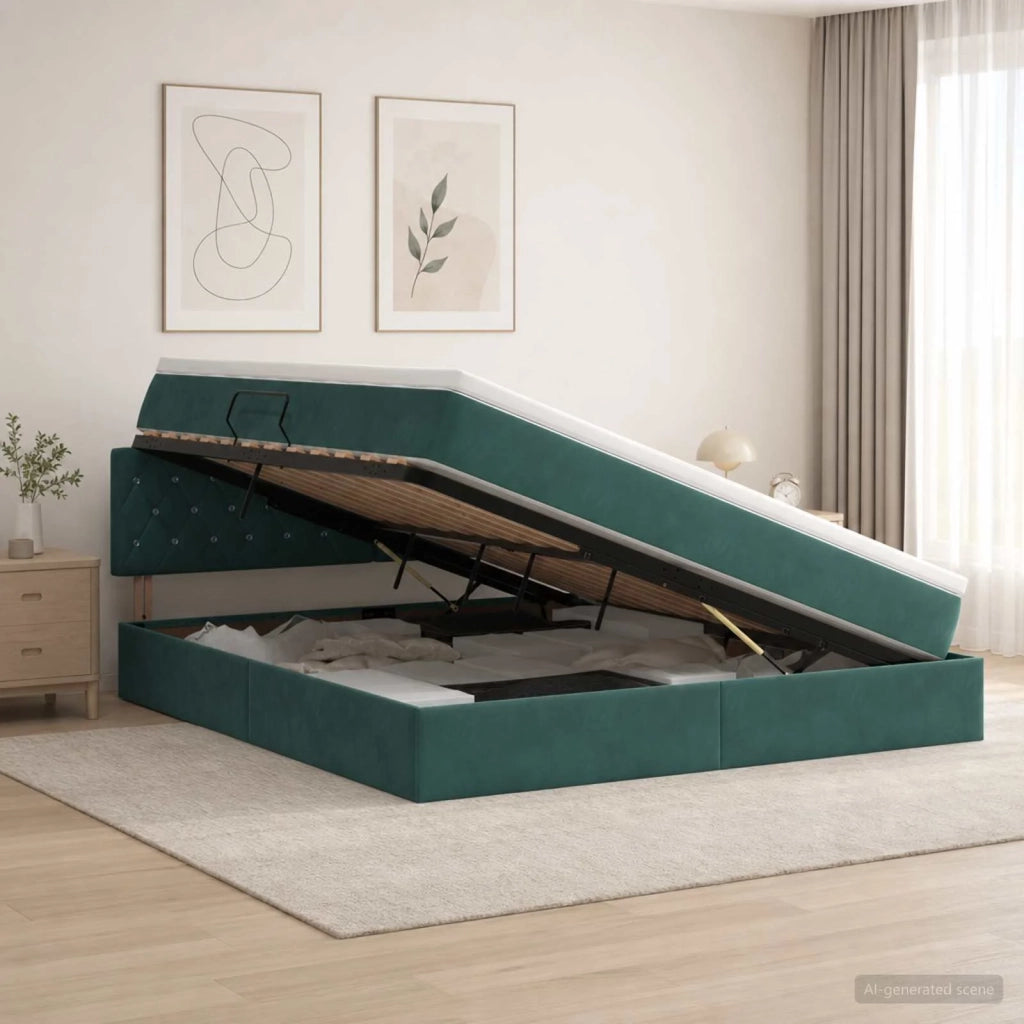 Letto con contenitore LED e materasso Verde Scuro 180 x 200 cm 3459207