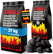 ® Carbonella per Barbecue 27kg 9 Sacchetti da 3 kg Bricchetti Carbone per Grigliare BBQ Bricchette Grigliata Brace