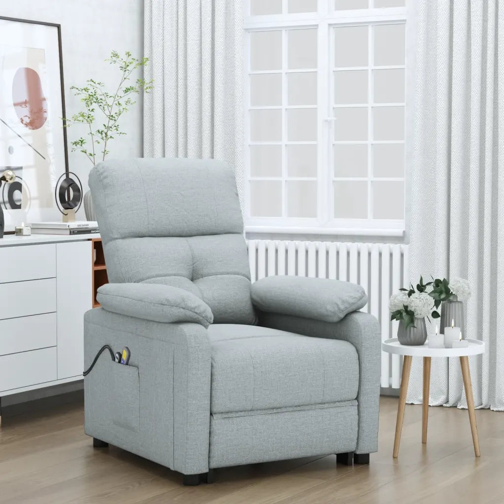 Poltrona Massaggiante | Sedia Relax Elettrica Grigio Chiaro in Tessuto