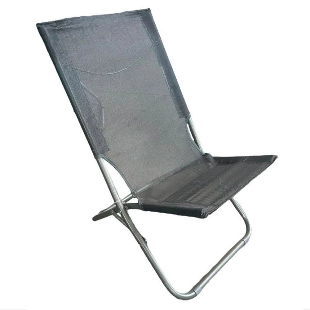 Trade Shop - Spiaggina In Textilene Grigia Pieghevole Sedia Per Mare Campeggio 57x47x72cm 281052 -