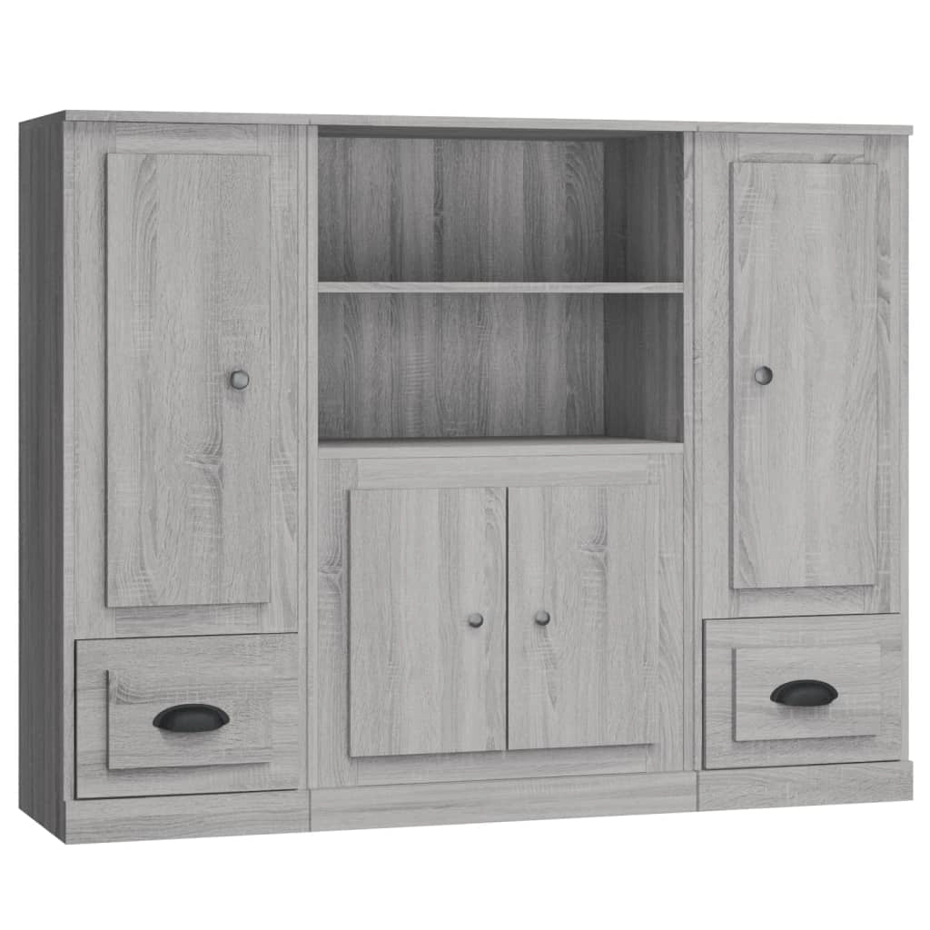 Buffet credenza cassettiera armadio mobile contenitore organizer per cucina soggiorno salotti 3 pezzi legno ingegnerizzato Sonoma grigio 02_0037177