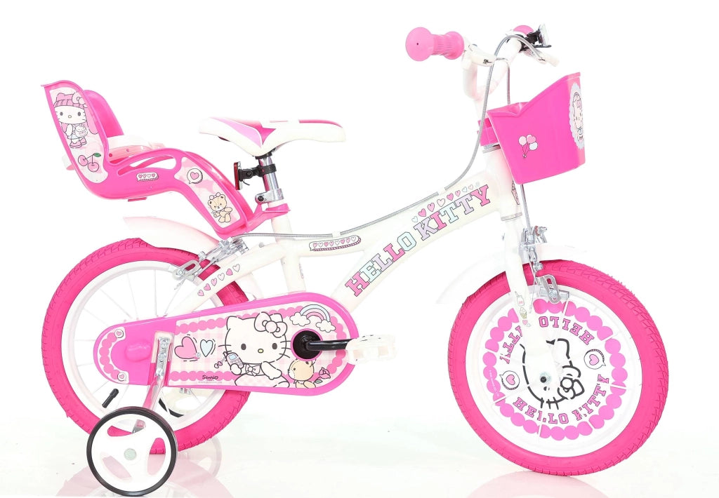 HELLO KITTY 16", bicicletta per bambini, adatta ad etÃƒÂ  tra i 5 e i 7 anni, per altezza tra 105 e 135 cm, con cest