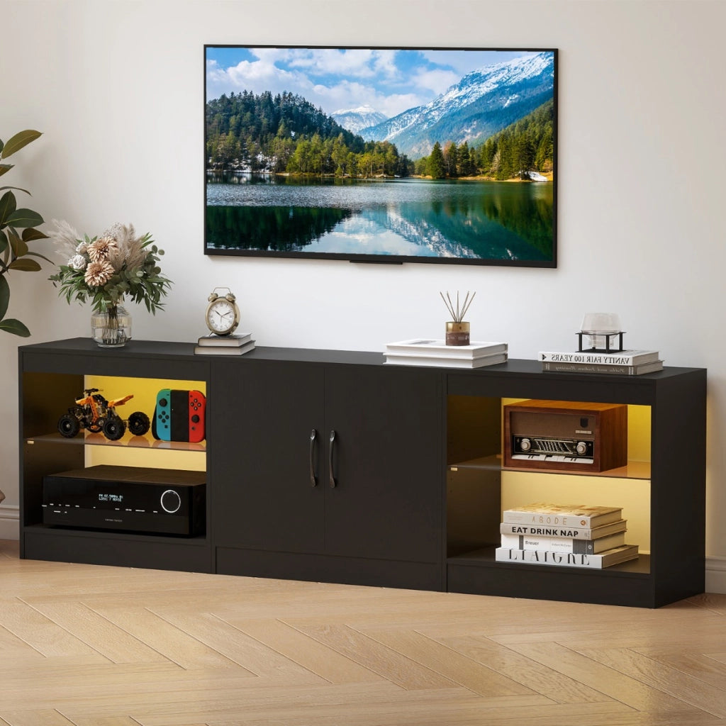 Supporto tv modulare centro di intrattenimento 3 in 1 con luci led, Supporto per soggiorno e camera da letto Nero-Mobili porta TV