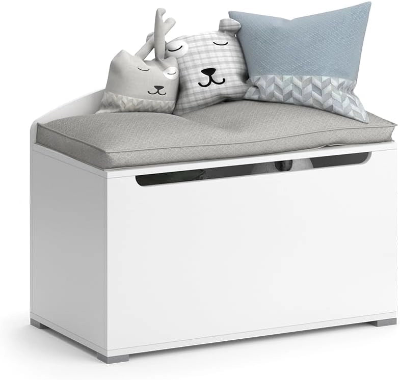 Cassapanca per giocattoli Arno, Bianco, 85 x 63.7 cm con coperchio, utilizzabile come soluzione di conservazione per giocattoli e accessori