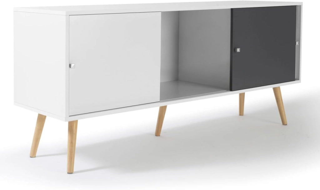 Credenza bassa scandinava a 3 ante EFFIE da 135 cm in legno bianco e grigio
