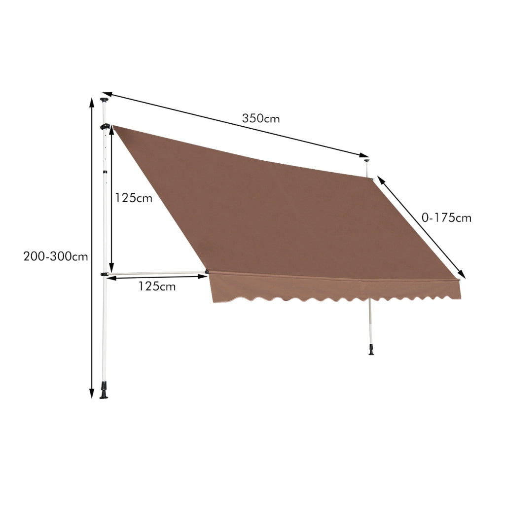 Tenda da sole telescopica e retrattile ai raggi UV impermeabile con manovella, Tenda parasole resistente 350x125cm Marrone