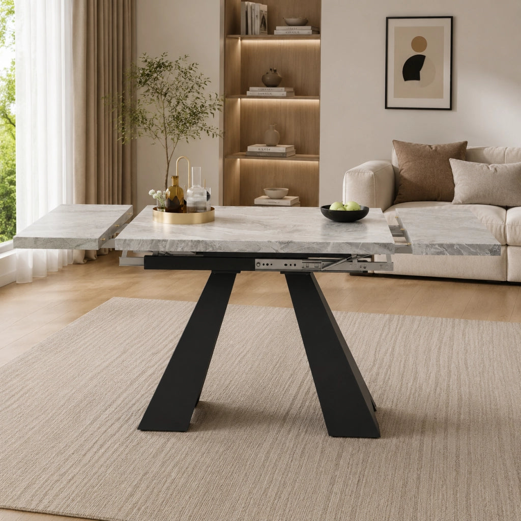 Tavolo da pranzo allungabile 99-159x74x77 cm; MDF e metallo; nero e grigio