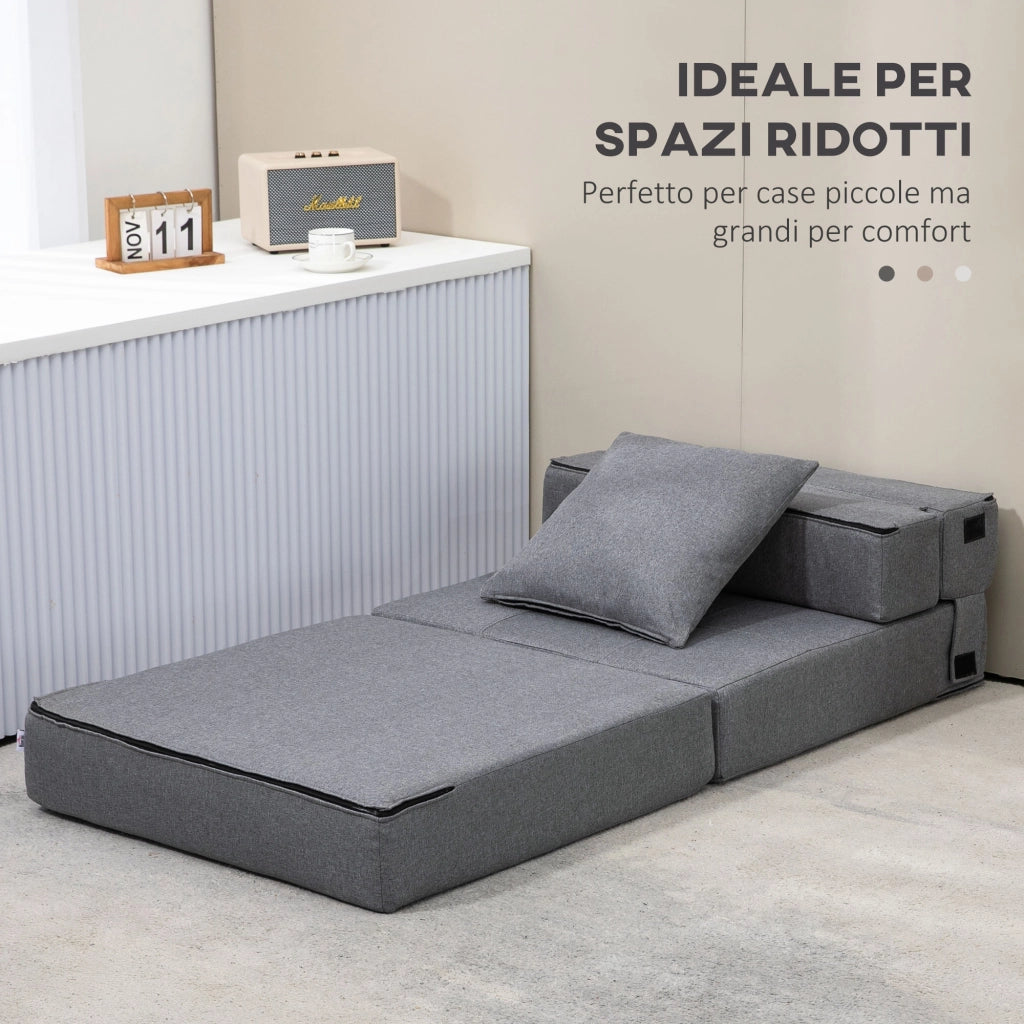 Poltrona Letto Singolo da Terra Pieghevole con Cuscino Incluso. 70x70x61 cm. Grigio