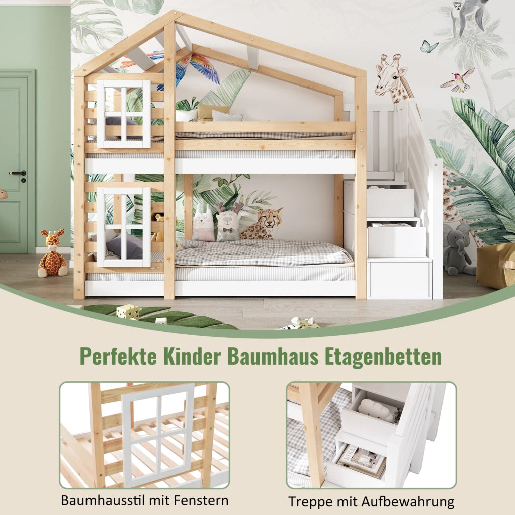 Letto a castello per bambini 90x200 cm con scala contenitore