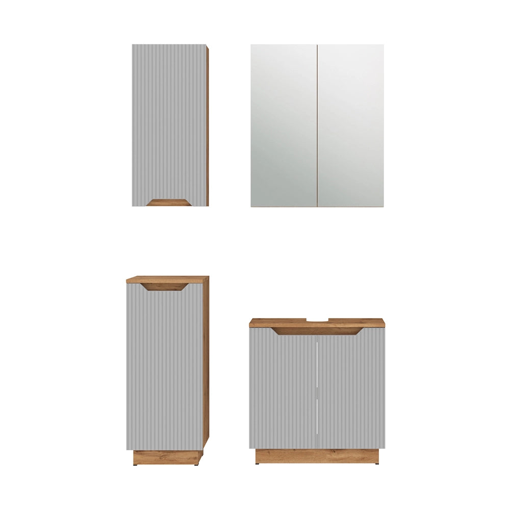 Vicco Set di mobili da bagno Rovere/grigio a righe 4 parti